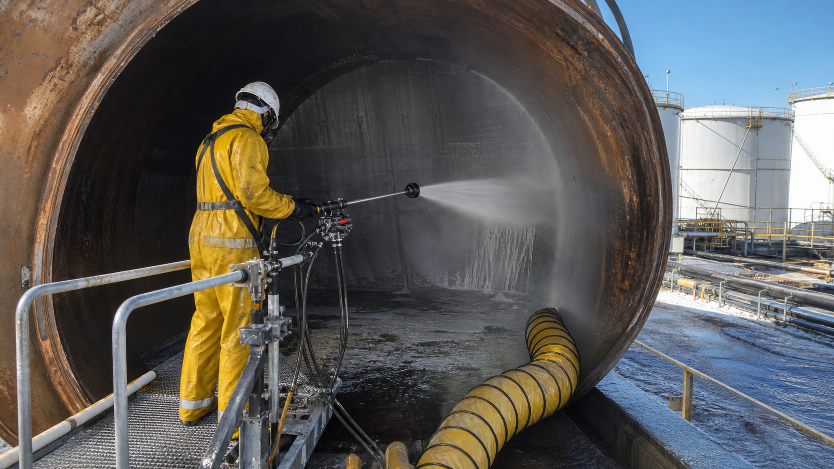 Confined tank cleaning operation